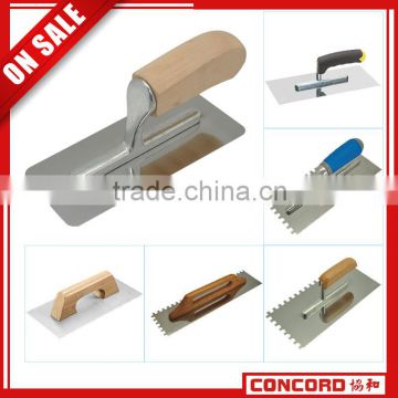 platering Trowel Stainless Steel Plastering Trowel with Trapezoid and Rounded Blade wooden handle