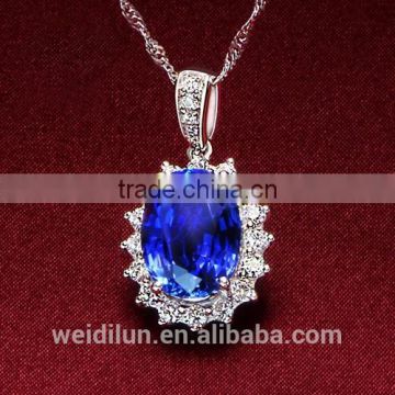 European style jewelry blue gemstone pendant 925 silver floating necklace for wedding