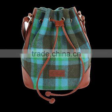 New arrival good quality checked pattern tweed drawstring bag