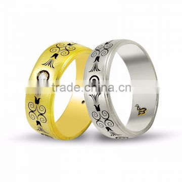 14K White Yellow Gold Art Design His Her Wedding Band Tulip Engrave Set Ring