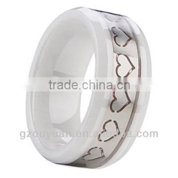 Fashionable Men and Women White Ceramic Wedding Band Ring, Sweet Words Ceramic Ring