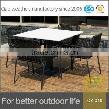 Modern design marble top square dining table with rattan chair set marble coffee table set