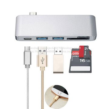 5 in 1 Type-C Hub Adapter with 3 USB 3.0 Ports(5GB/s) and 1 USB Type-C Port SD/Micro Card Reader for MacBook 12-In
