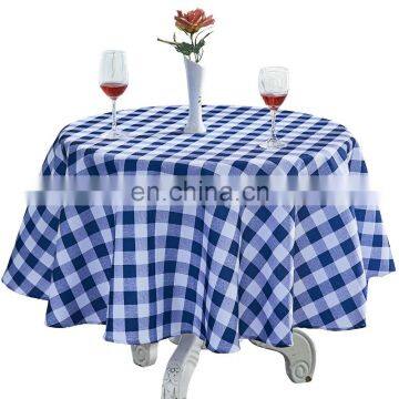 100% Polyester stain resistant waterproof printed checks dark blue checkered pattern table cloth