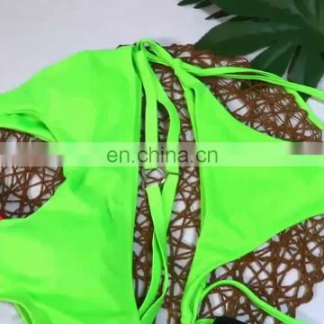 2020 Summer Women Casual Front Zipper Up Long Sleeved Geometric Floral Printed One Piece Bikini Swimwear