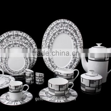 Bone china 16pcs dinnerware set with geometric figure