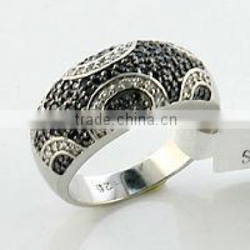 925 Silver Classic Black White Zircon Ring Jewelry