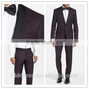 2014 Top Quality 100% wool dark purple groom tuxedos best man suits