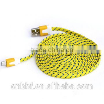 MICRO USB woven flat noodle Fabric Braided Data Sync Charge Cable for galaxy s3 s4