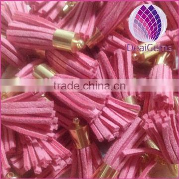 wholesale rose red imitation leather mini Tassel with gold caps