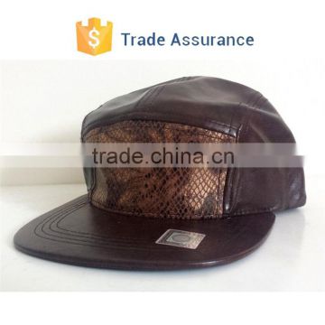 Fashion Blank Leather Hat Custom Snake Skin 5 Panel Hat Cap