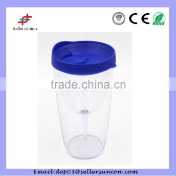 Double wall plastic cup with lid and straw with PP lid