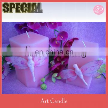 Pink Nylon dragonfly decorate pillar candle for wedding decoration