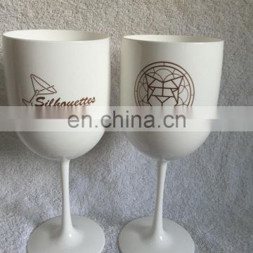 hot sale white colored plastic champagne glass with logo printed