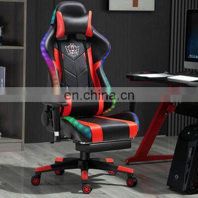 high back luxury ergonomic pu leather office recliner PC computer silla gamer RGB led light massage racing gaming chair