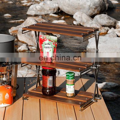 Outdoor stainless steel oak camping folding table shelving multifunctional portable picnic outdoor shelving commodity shelf