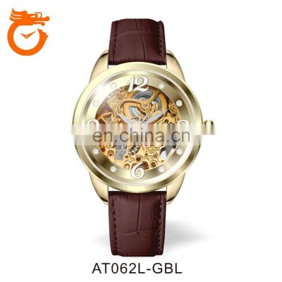 High Quality Skeleton Automatic Ladies Watch Luxury Crocodile Brown Leather Strap Designer Watches Popular Brands