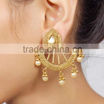 Indian Antique Gold Polished Finishing Drop Earrings