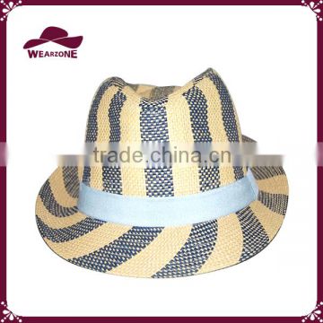 High quality paper stripe fabric fedora hat made in China