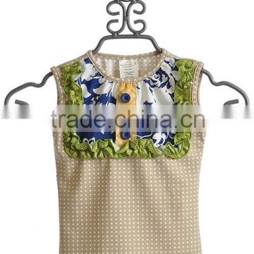 2015 wholesale high quality cotton sleeveless shirt ruffle top children garments