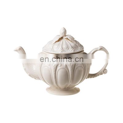 english luxury embossed european style ceramic porcelain tea and coffee cup pot gift set