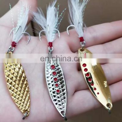 Byloo Metal Spinner Spoon Fishing Tackle Bass Lures Hard Baits Sequin Noise Paillette Feather Treble Hook Fish Tackle 3/5/7/10g