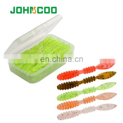 JOHNCOO AJING Soft Baits 48mm 0.48g PVC Material Mini Leaves Tail 40pcs Per Box Rock Soft Baits Fishing Lures
