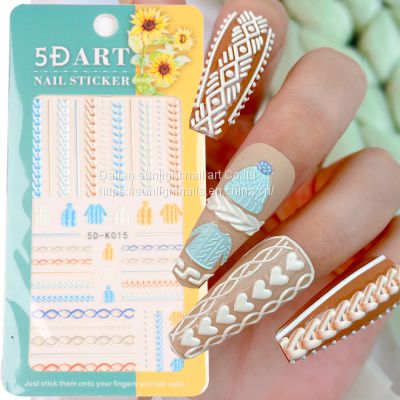 Autumn and winter new nail relief sticker sweater pattern three-dimensional Fried Dough Twists wool pattern line nail decoration sticker