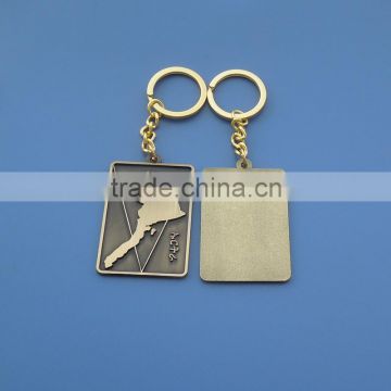 Recess Raised Logo Antique Gold Rectangle Keychain for Promotional Gift
