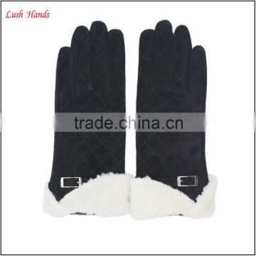 Ladies pigsuede leather gloves with metal decoration