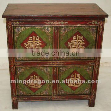 Chinese antique furniture pine wood colorful Tibetan cabinet