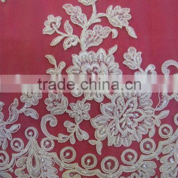 2015 fashion design embroidery fabric with pearl beads and cord appearl for wedding dress