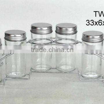 TW967T 6pcs glass spice jar set with metal rack