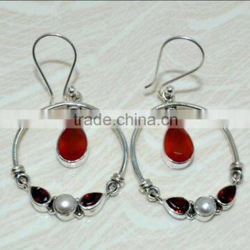 925 Sterling Silver Earring Carnelian Dangle for Best Gift This Christmas