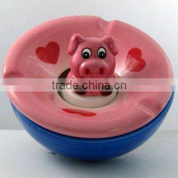 2010 Hand-Painted Ceramic Happiness Shap Pig Ashtray