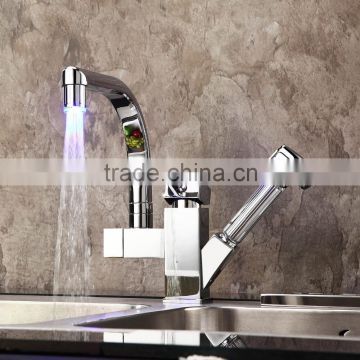 LED Chrome Commercial Pull Out Kitchen Faucet with Side Spray 1022-CP