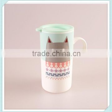 ceramic tall mug with animal design and cute style coffee mug