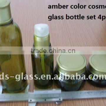 amber cylinder shaped cosmetic glass bottles