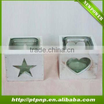 Hollow design Wood flower pots with glass