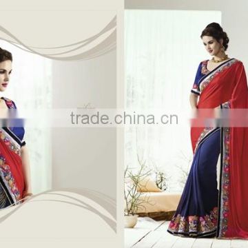 Heavy Embroidery Georgette full saree with Bhagalpuri Blouse