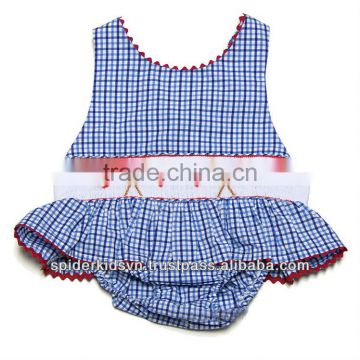 Infant/Toddler Girl Blue Gingham Smocked Flag Flag swimsuit - one piece