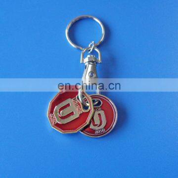 high quality customized transparent soft enamel logo supermarket metal trolley coin keychain