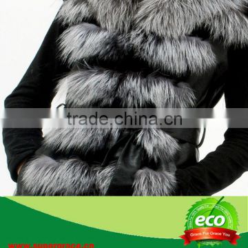 New Style Fashion Luxurious Pretty Real Silver Fox Fur And Rabbit Skin Women Coat