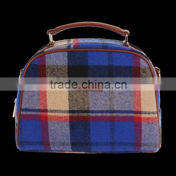High-grade quality checked pattern tweed handle bag
