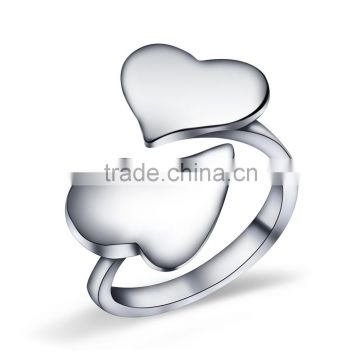 925 Sterling Silver Women's Lovely Jewelry Double Heart Trendy Openings Rings