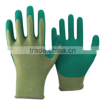 NMSAFETY 13 gauge green nylon coated green latex safety gloves/abrasion resistant gloves