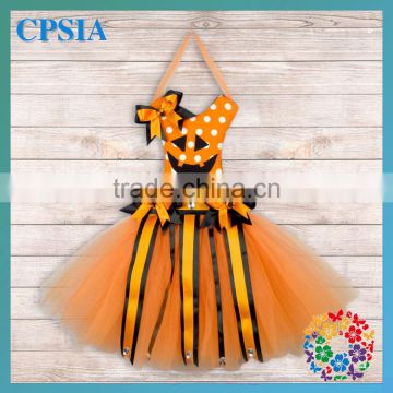 Newest Posh Petty Hair bow holders Orange Polk dot Skull Patter Tutu Bow Holder Halloween Decoration And Gift