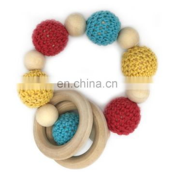 Crochet Bead Teething Ring Set Untreated Beech Teether with Organic Toy Wood Bracelet Baby Mom Kids Wooden Teether Bangle