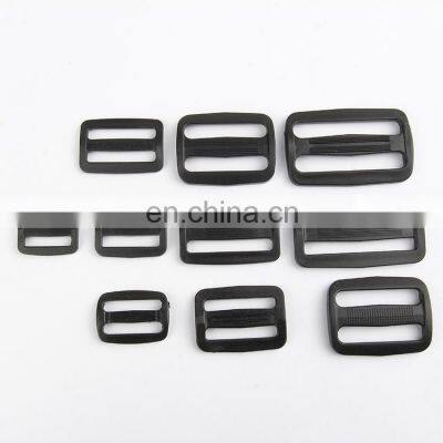 Backpack strap adjustable 3-way black webbing loop plastic ring square bag buckle