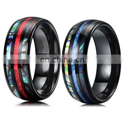 8mm black Tungsten Carbide Ring Stainless Steel Abalone Shell Simple Charms Rings Wedding Engagement Bands Jewelry